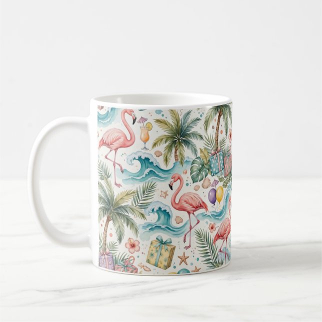 Strandfest Tropiska Palmer Rosa Flamingos Kaffemugg (Vänster)