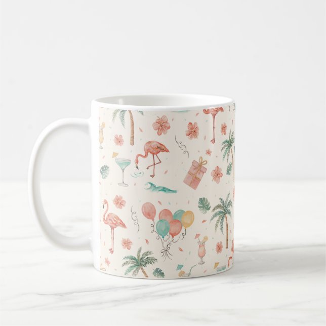 Strandfest Tropiska Palmer Rosa Flamingos Kaffemugg (Vänster)