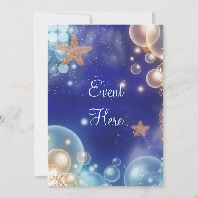 Strandfesttema sjöstjärna blå inbjudningar (Framsida)