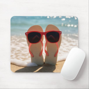 Strandflipflops med röda solglasögon musmatta