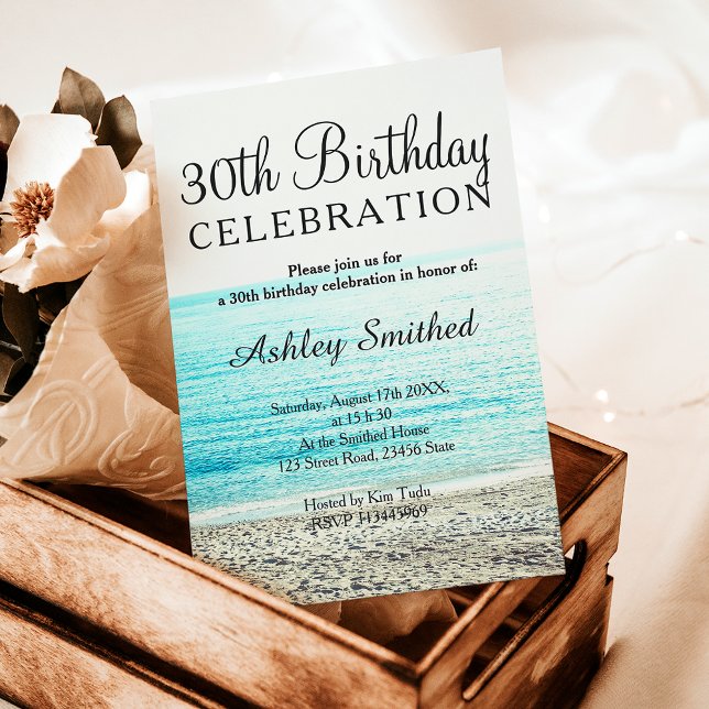 Strandfotografi tropiska 30års födelsedag inbjudningar (beach photography tropical 30th birthday invitation)