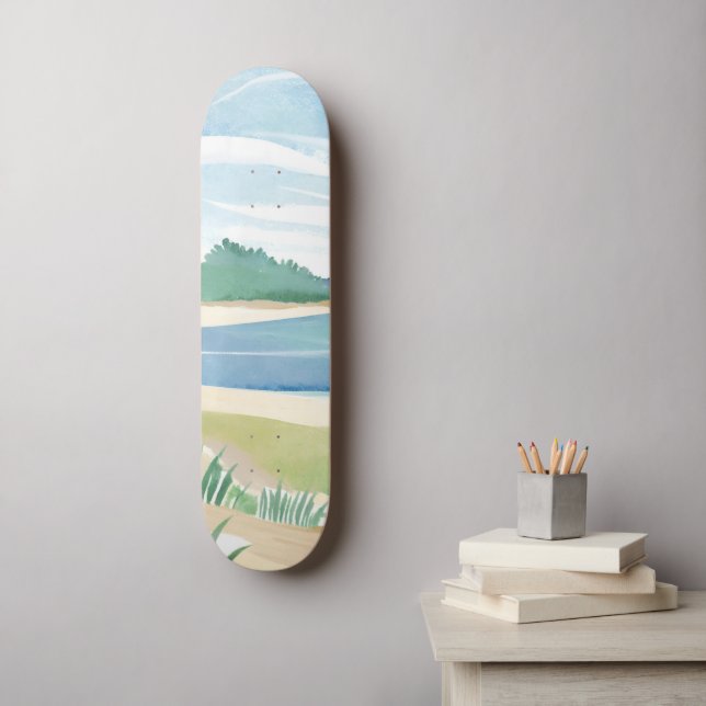 Strandgräsbukt | Akvarell Hav Kusthav Mini Skateboard Bräda 18,5 Cm (Väggkonst)