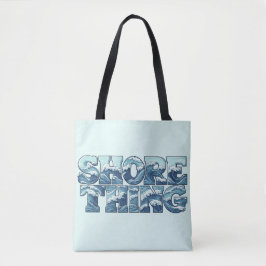 Strandgrej | Retro Blå Havsvågor Grafik Beach Tygkasse