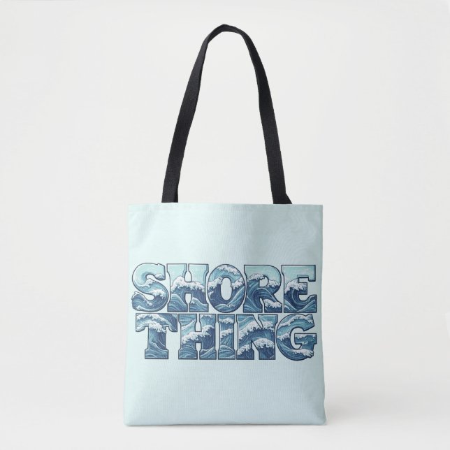 Strandgrej | Retro Blå Havsvågor Grafik Beach Tygkasse (Framsida)