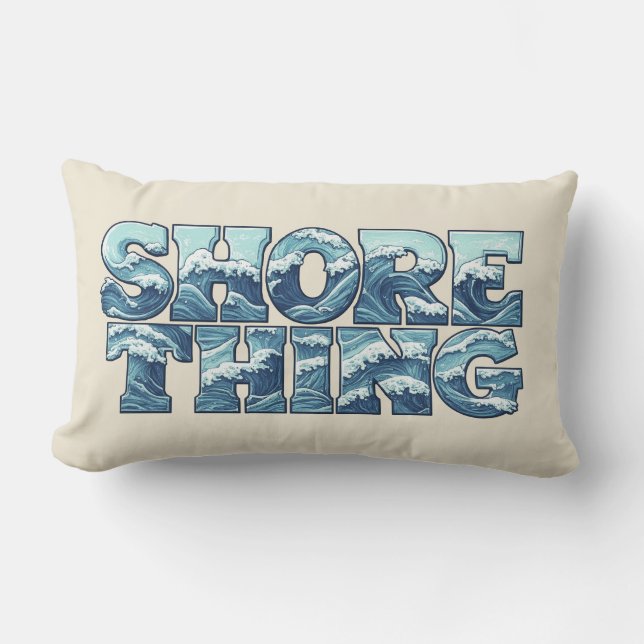 Strandgrej | Retro blåa havsvågor Surf-grafik Lumbarkudde (Framsida)