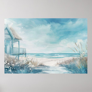 strandhus i stil med illustration av vattenfärg poster