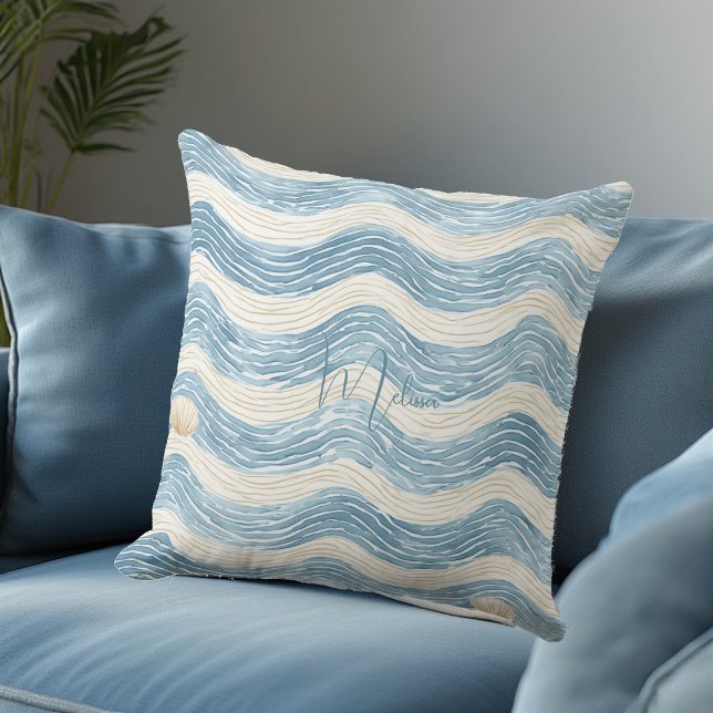 Strandhus Kustvåg Hem Inredning Strandliv Kudde (Beach House Coastal Wave Home Decor Seaside Living Throw Pillow)