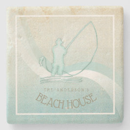 Strandhus nautisk fiskare Aqua Blå ID623 Stenunderlägg