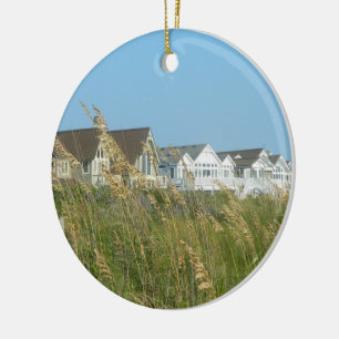 Strandhus och strandgräs julgransprydnad keramik