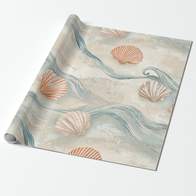 Strandhus Snigelskalsmönster Presentpapper (Utrullad)