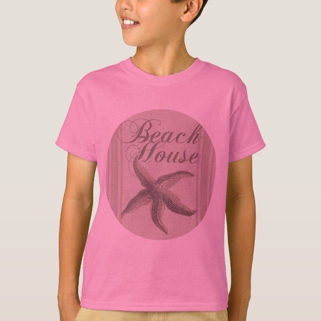 Strandhus vid Stjärnfiskens strand Kust Tee Shirt (Framsida)