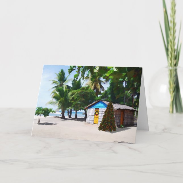 Strandhydda under handflatorna på jul helgkort (Framsida)