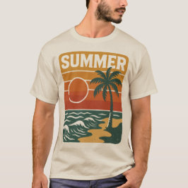 Strandillustration på Retro-sommaren med handflata T Shirt
