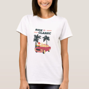 Strandillustration Retro Klassisk Bil T Shirt