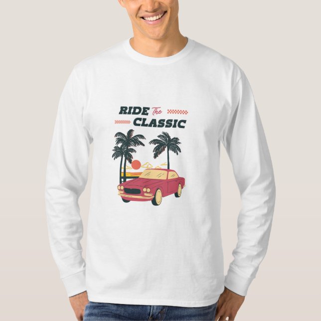 Strandillustration Retro Klassisk Bil T Shirt (Framsida)