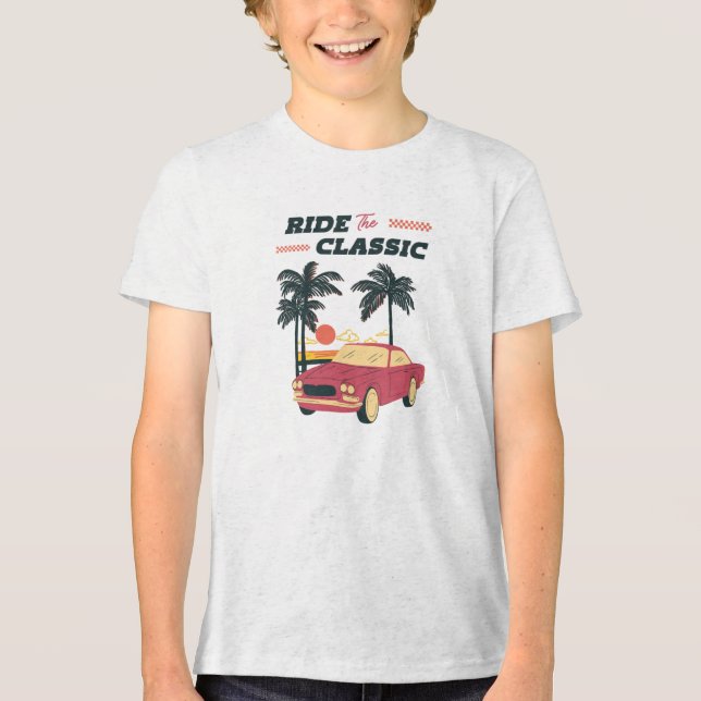 Strandillustration Retro Klassisk Bil T Shirt (Framsida)