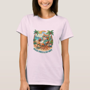 Strandkänsla och kattnicker Rolig Retro Katt Semes T Shirt