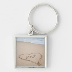 Strandkärlek för Monogram mig Fyrkantig Silverfärgad Nyckelring