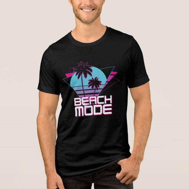 Strandläge Retro Palmer Solnedgång T Shirt (Framsida)