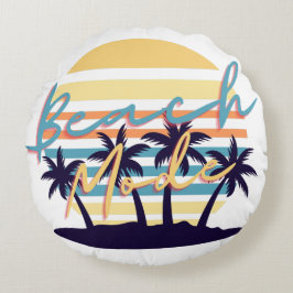 Strandläge Retro Solnedgång Palmträd Rund Kudde