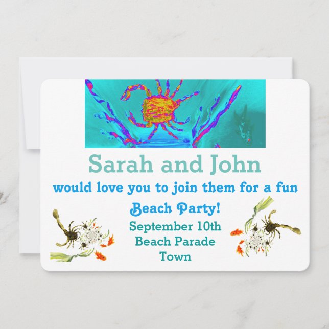 Strandlov, Cool Krabbkonst Vid Havet Inbjudningar (Framsida)