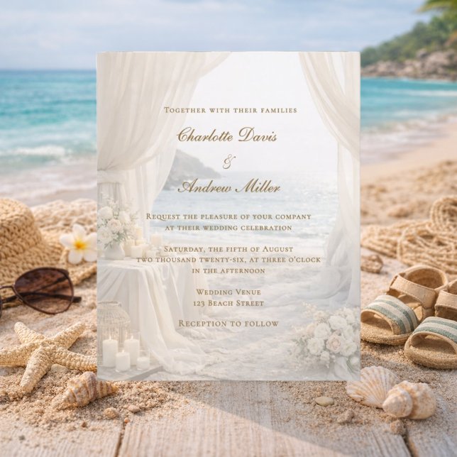 Strandnära elegant romantisk bröllopsinbjudan (Skapare uppladdad)