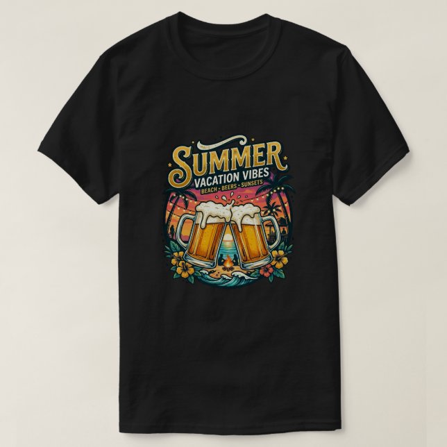 Strandöl och solnedgångar - sommarfest  t shirt (Design framsida)