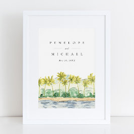 Strandpalmer Tropisk akvarellbröllop Poster