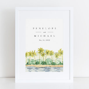 Strandpalmträd Tropisk akvarellbröllop Poster