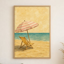 Strandparasoll och stol Vattenfärgposter Poster