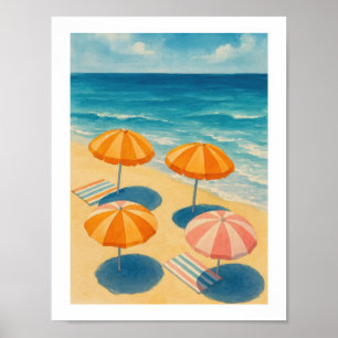 Strandparasoller Retro kust sommar Poster