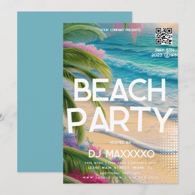 Strandparty Event Bar Tropical Club Flyer  Inbjudningar (Fram/baksida)