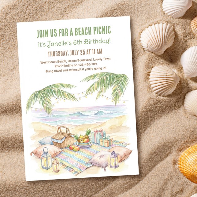 Strandpicknick Tropiskt Palmeträd Födelsedag Inbjudningar (Beach picnic birthday birthday invitation by Darling & May)