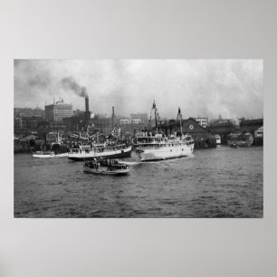 Strandplats med frakter av Seattle Poster