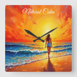 Strandpromenad i vågar fyrkantig klocka