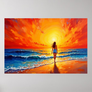 Strandpromenad i vågar poster