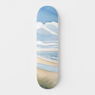 Strandpromenad Kust Ocean Akvarell Mini Skateboard Bräda 18,5 Cm