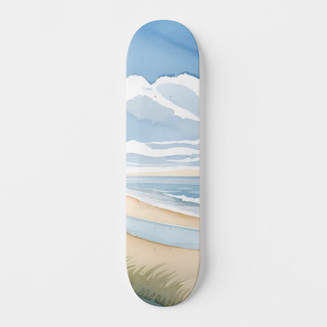 Strandpromenad | Kust Ocean Akvarell Mini Skateboard Bräda 18,5 Cm (Framsida)