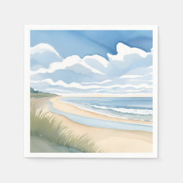 Strandpromenad | Kust Ocean Akvarell Pappersservett