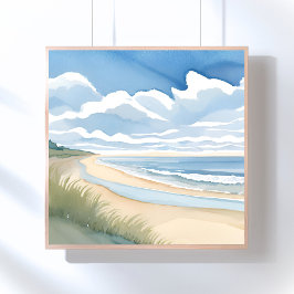 Strandpromenad | Kust Ocean Akvarell Poster