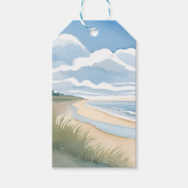 Strandpromenad | Kust Ocean Vattenfärg Presentetikett