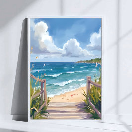 Strandpromenad Vattenfärg Kustdyner Havsmålning Poster