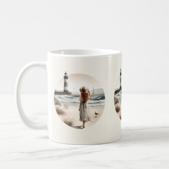 Strandpromenad vid fyr kaffemugg (Vänster)