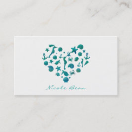 Strandprylar Teal Akvarell Modern Chic Elegant Visitkort