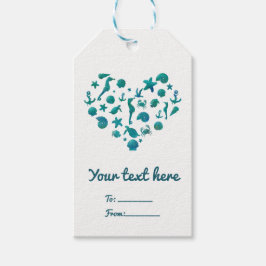 Strandprylar Teal Vattenfärg Modern Chic Elegant Presentetikett