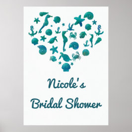 Strandprylar Teal Watercolor Modern Banner Affisch