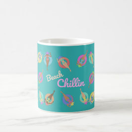 Strandrelaxande tjejer kaffemugg