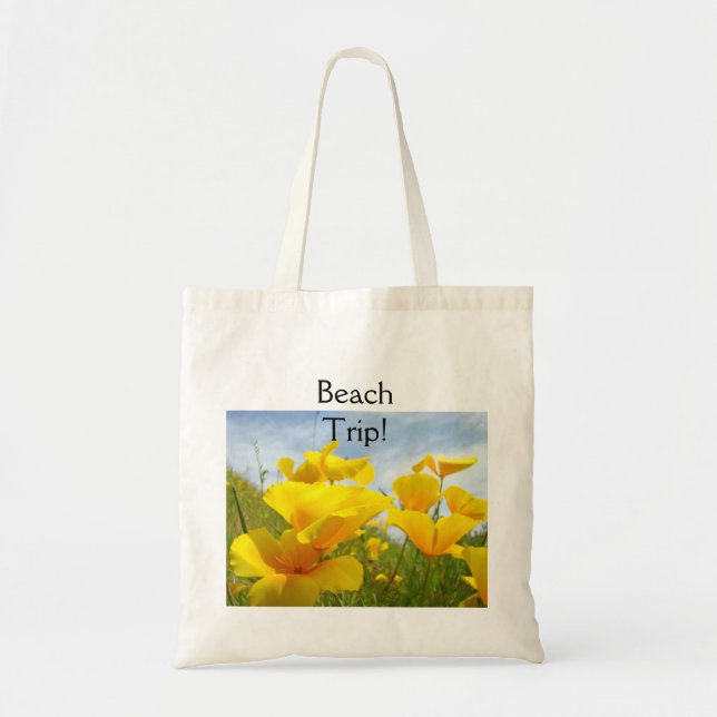 Strandresa! Totebag Sommar Vallmo Blommor Tygkasse (Framsidan)