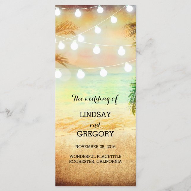 strandromantiska bröllopsprogram program (Framsida)