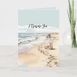 Strandsand Sjöstjärna Flaska Jag Skattar Dig Kort